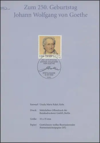 Diffuser chaque année la poste Goethe, ESSt Bonn 12.8.1999