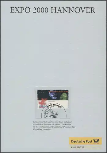 Fidélité de la poste: Exposition universelle EXPO Hannover, ESSt 2000