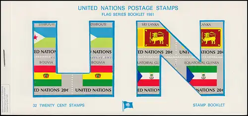 UNO New York AIDIP-Edition Flaggen-Markenheftchen 1981 Nummer 2B (weiß) ** 
