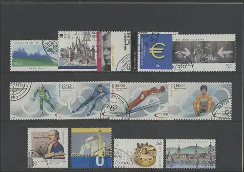 Signes de valeur postale spéciaux du 1er trimestre 2002 avec cachet spécial de 1 er jour