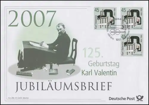 2610 Komiker und Volkssänger Karl Valentin 2007 - Jubiläumsbrief