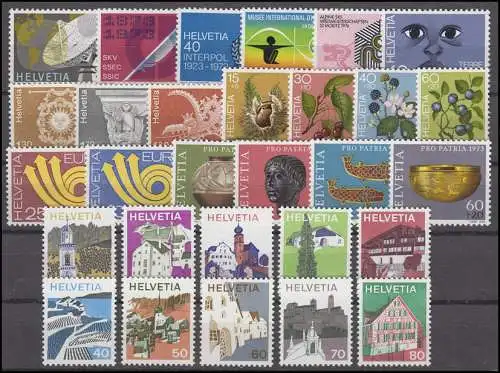 988-1016 Suisse-Niveau 1973 complet, frais de port