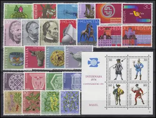 1017-1045 Suisse-Niveau complet 1974, frais de port