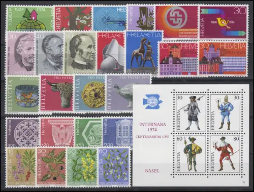 1017-1045 Suisse-Niveau complet 1974, frais de port