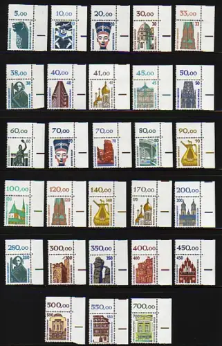 1339 ff SWK 28 Werte aus 100er-Bogen, Satz Ecke oben rechts, postfrisch **