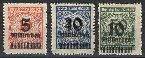 334-337B Infla Korbdeckel Aufdruck, 3 Werte durchstochen, Satz komplett **