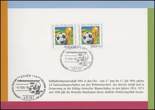 1718 Fußball-WM 1994 - Erinnerungsblatt EB 1/94
