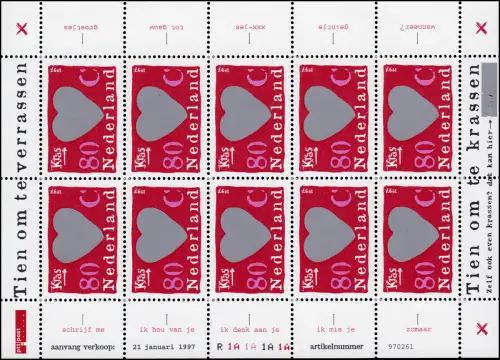 1607 Überraschungsmarken Herz 1997 - Keinbogen, postfrisch **