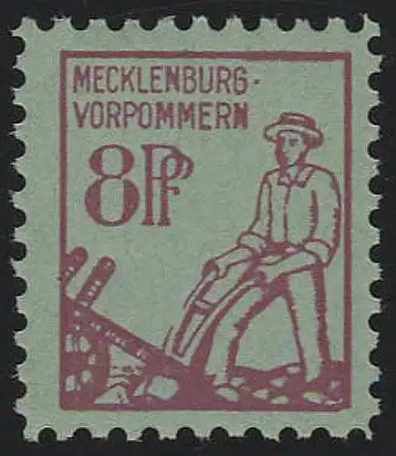 SBZ 13x marque libre 8 Pf gris foncé sur vert bleu clair, **