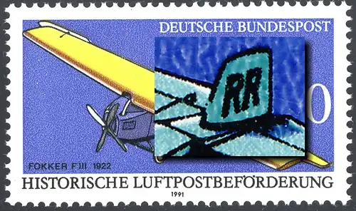 1524I Luftpost 100 Pf mit PLF I Bruch des Seitenruders, Feld 30, **