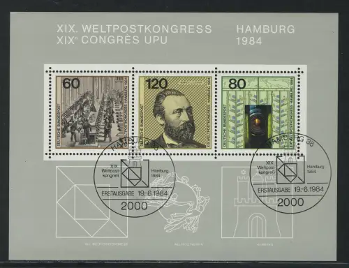 Block 19 Weltpostkongress Hamburg 1984, ESSt Bonn