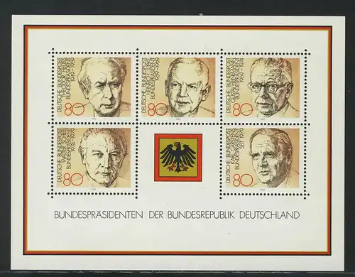 Bloc 18 Présidents de la République fédérale d'Allemagne 1982, frais de port **