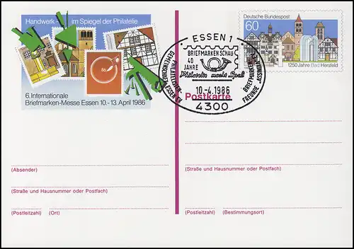PSo 12 ESSEN 1986, ESSt Essen Briefmarkenschau Posthorn 10.4.86