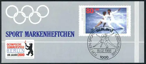 Sport 1988 Eiskunstlaufen, mit Aufkleber BERLIN, SSt Bewerberstadt Olympia 2000