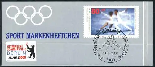 Sport 1988 Eiskunstlaufen, mit Aufkleber BERLIN, SSt Bewerberstadt Olympia 2000