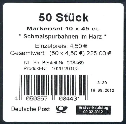 FB 20 Harzer Schmalspurbahn, Folienblatt-Banderole