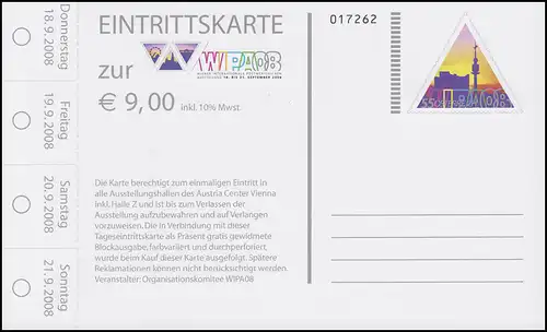 Bloc 46 Exposition des timbres WIPA 2008, Block ** avec billet