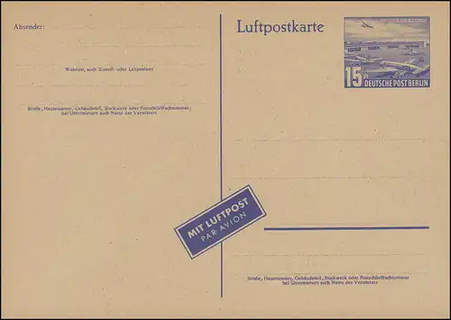 P 16 a - Luftpostkarte Tempelhof / sämisch - 1. Auflage, postfrisch **