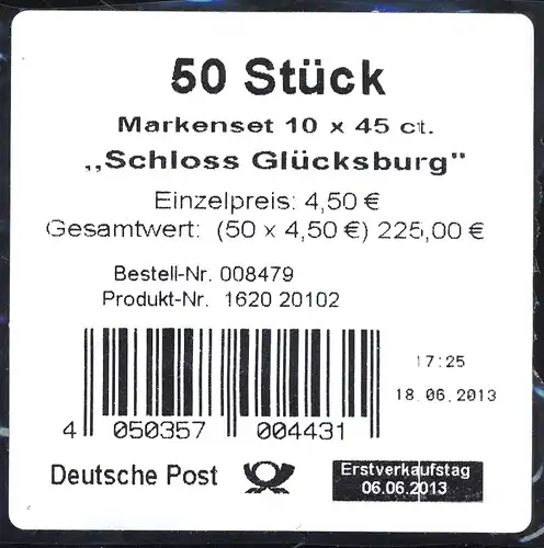 FB 31 Schloss Glücksburg, Folienblatt - Banderole ohne DHL-Code