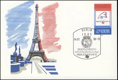 P 102 Philexfrance 1989 25 Pf, ESSt Berlin Briefmarken-Weltausstellung 4.7.1989