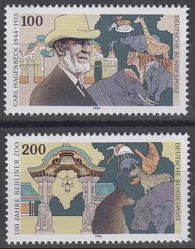 1734-1735 Einzelmarken aus Block 28 Carl Hagenbeck & Berliner Zoo 1994, Satz **