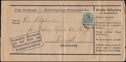 JPB sur Germania 5 Pf. Chose d'impression Nouvelles de guerre en Suisse