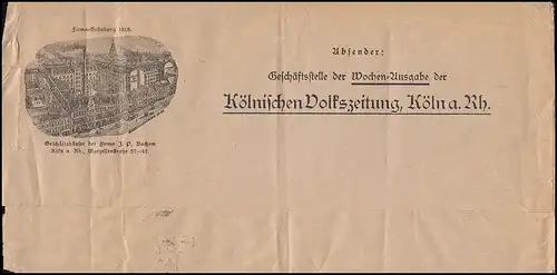 Firmenlochung JPB auf Germania 5 Pf. Drucksache Kriegsnachrichten in die Schweiz