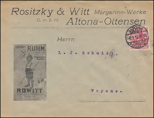 Trou de l'entreprise Mg.O. tête sur Germania 10 Pf. Lettre étrangère ALTONA 8.9.12