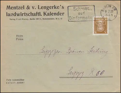 Trou de l'entreprise P.P. sur Goethe 3 PF EF sur l 'impression BERLIN SW 9.7.27 n. Leipzig