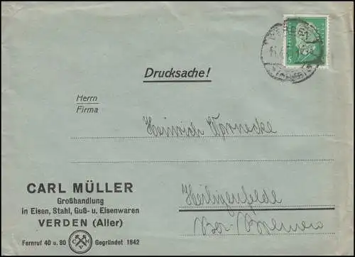 Trou de la société CMV sur Hindenburg 5 Pf. comme EF sur l'impression 10.4.30