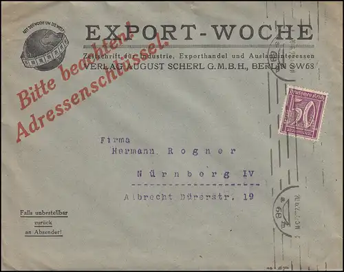 Firmenlochung B.L.A. auf Ziffer 50 Pf. als EF auf Drucksache BERLIN 20.6.22