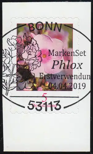3459 Blume Phlox 5 Cent, selbstklebend aus FB 87, EV-O Bonn 4.4.19