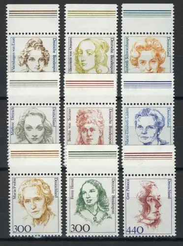 1433ff Frauen aus Zehnerbogen in DM 9 Werte Oberrand, postfrisch **