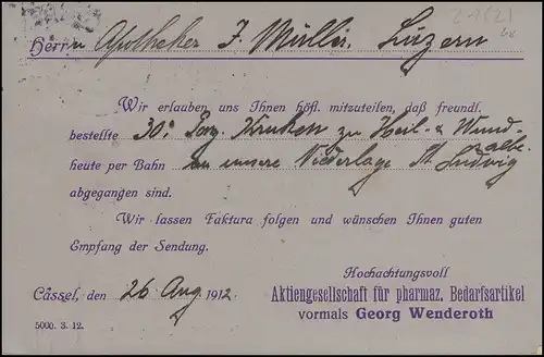 Trou de société G.W. sur Germania 5 Pf., carte postale CASSEL26.812 en Suisse