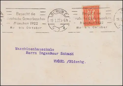 Firmenlochung SSB auf Ziffer 40 Pf. als EF Bohrmaschinen BERLIN 19.1.22