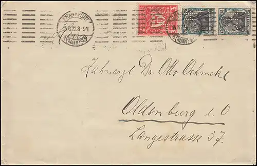 Firmenlochung C.H. auf Germania und Gewerbeschau Brief FRANKFURT/MAIN 15.8.22