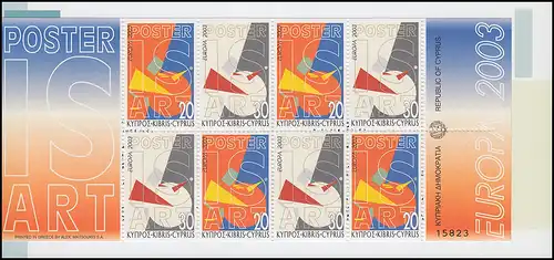 Chypre (en grec) Carnet de la marque 4 Europe / Cept 2003, frais de port **