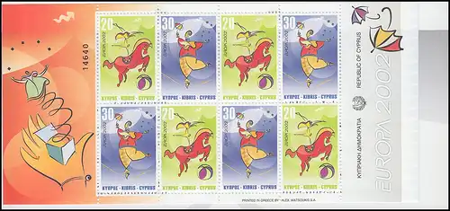 Zypern (griechisch) Markenheftchen 3 Europa / Cept 2002, postfrisch **