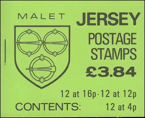 Jersey Carnets de marque 0-30, armoiries 3,84 livres 1988, **