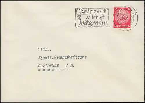 Firmenlochung Symbol 1W ? auf Hindenburg 12 Pf als EF auf Brief BERLIN 6.10.37