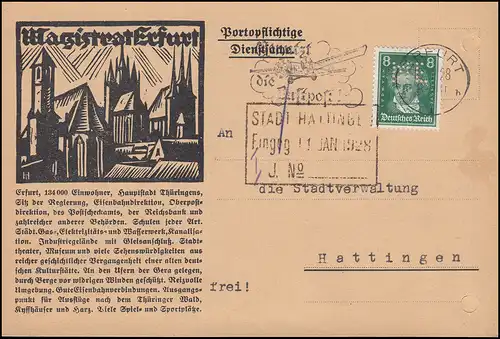 Firmenlochung ME auf 389 Beethoven 8 Pf. als EF auf Postkarte ERFURT 10.1.28