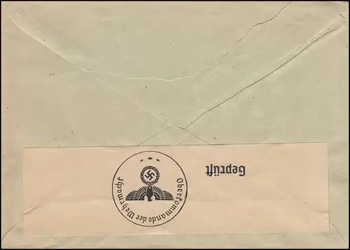 Firmenlochung AL auf 522 als EF auf Zensur-Brief POTSDAM-BABELSBERG 10.2.40