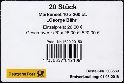 104 MH George Bähr: Frauenkirche Dresden, BANDEROLE für 20 Markensets, 22 mm