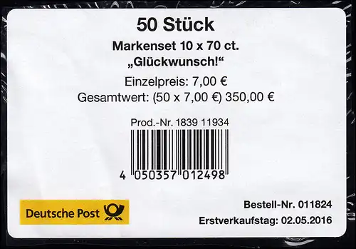 FB 58 Glückwunsch und Geburtstag, Folienblatt-BANDEROLE für 50 Markensets