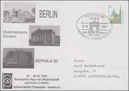 PU 290 BEPHILA Musikmetropole Europas, SSt Berlin 19.6.1993 nach Schönenberg