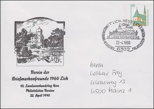 PU 290 SWK 100 Pf. 42e Landesverbandtag Hesse SSt LICH 22.4.1990 vers Mayence