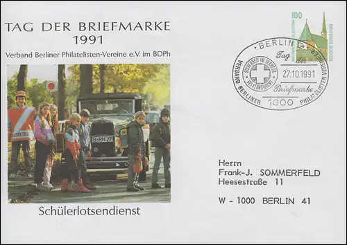 PU 290/66 Tag der Briefmarke Schülerlotsendienst SSt Berlin 27.10.91 nach Berlin