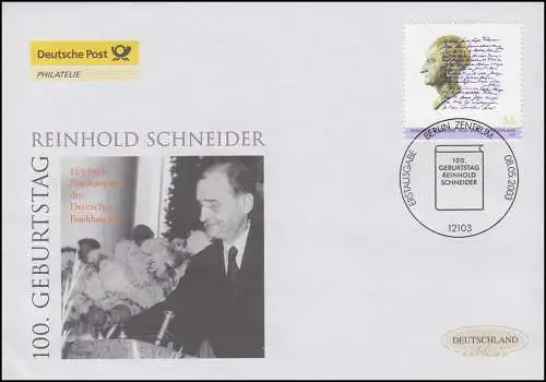 2339 Schriftsteller Reinhold Schneider, Schmuck-FDC Deutschland exklusiv