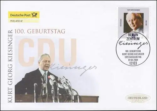 2396 Bundeskanzler Kurt Georg Kiesinger, Schmuck-FDC Deutschland exklusiv
