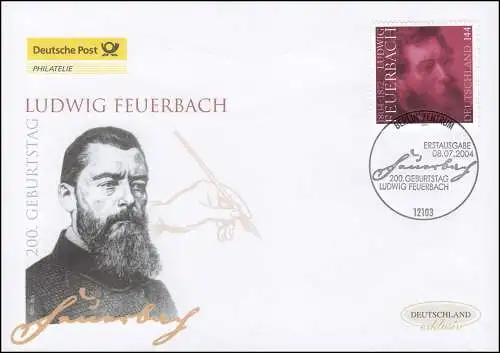 2411 Philosoph Ludwig Feuerbach, Schmuck-FDC Deutschland exklusiv